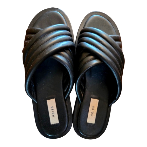 Reiss Black THE BLAIR Crossover Slide Sandals - Picture 2 of 7